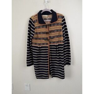 Indi & Cold 100% Merino Wool Cardigan‎ XL Nordic Fair Isle Toggle Sweater Coat